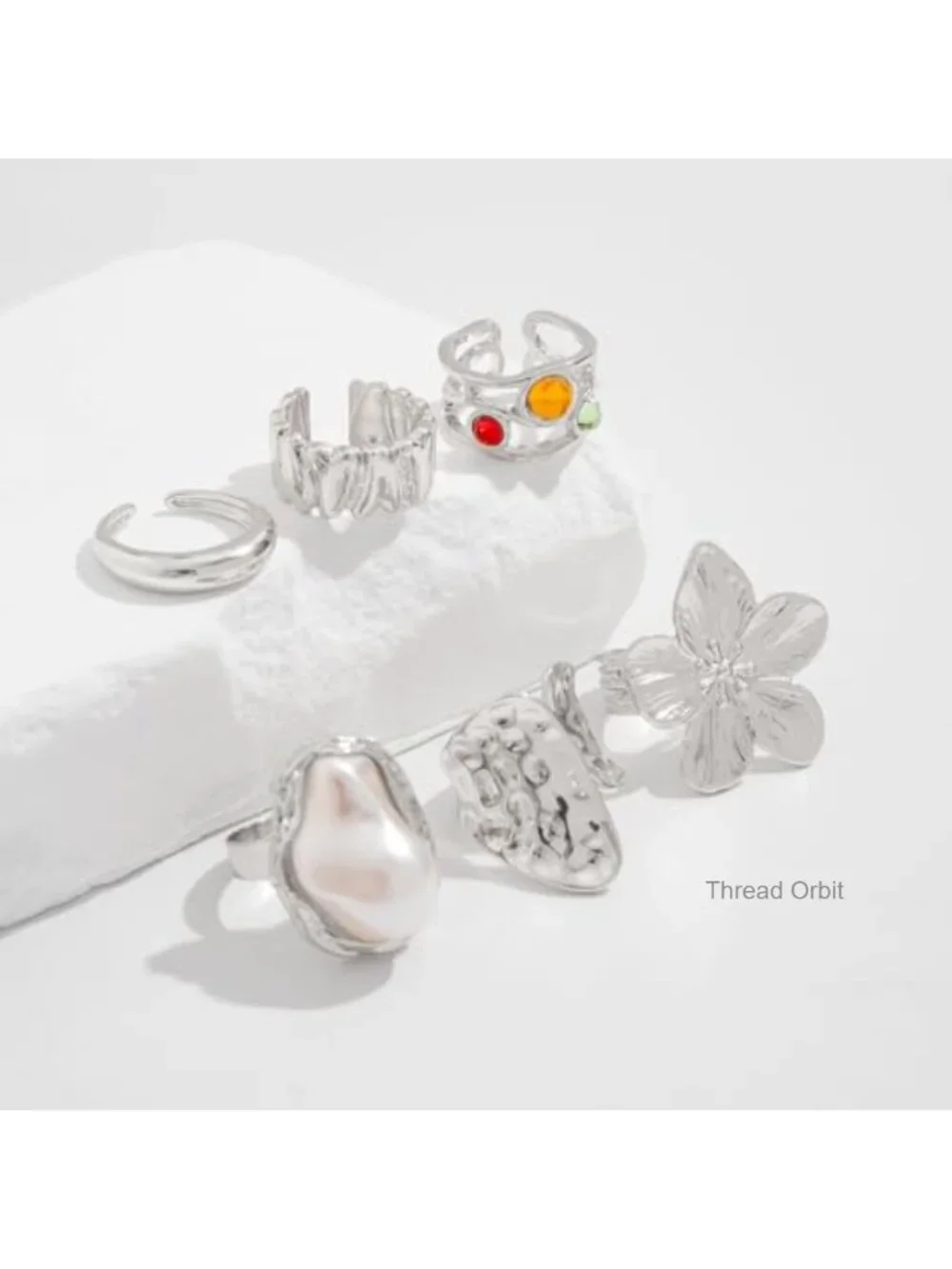 6pcs Flower Baroque Pearl Gold Rings Set Dainty Stackable Adjustable Boho